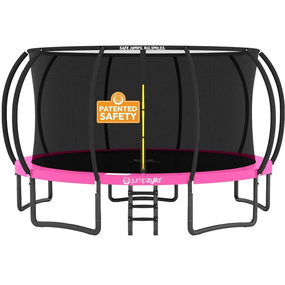 JUMPZYLLA Trampoline Outdoor with Enclosure and Ladder, ASTM, 15 ft, Pink