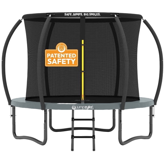 JUMPZYLLA Trampoline Outdoor with Enclosure and Ladder, ASTM, 8 ft, Gray