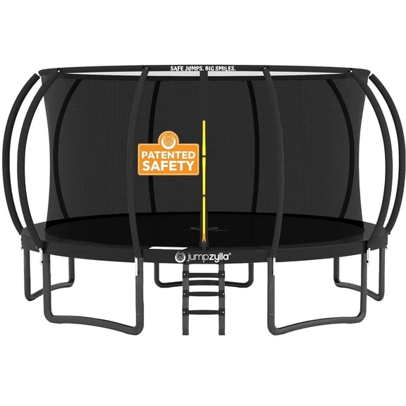 JUMPZYLLA Trampoline Outdoor with Enclosure and Ladder, ASTM, 16 ft, Black