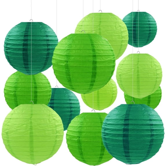 JUMRHFAN 12 Pcs Green Party Paper Lanterns Green Party Supplies Round Chinese Paper Lanterns for Spring Theme Party Birthday Baby Shower Graduation Wedding Irish Party Saint Patricks Day Decor