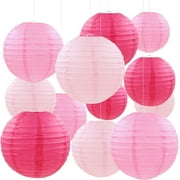 JUMRHFAN 12 Pcs Pink Party Paper Lanterns Romantic Decorations Rose Red and Pink Round Chinese Paper Lanterns for Wedding Birthday Party Valentine's Day Engagement Baby Showers Decoration