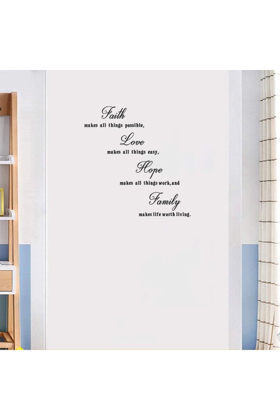 JUMRHFAN 16.5 x 23.5 inches Faith Love Hope Quotes Wall Stickers Decals Decor, Removable DIY Saying Wall Art Decals Sticker, Wallpaper for Bedroom Living Room (Black)