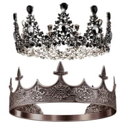 JUMRHFAN 2 Pcs Antique Royal King Crown for Men Baroque Queen Crown for Graduation Prom Party Crystal Tiara Prom Cosplay Birthday Wedding Hair Headband AccessoriesStylish Style