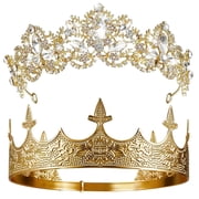 JUMRHFAN 2 Pcs Antique Royal King Crown for Men Baroque Queen Crown for Graduation Prom Party Crystal Tiara Prom Cosplay Birthday Wedding Hair Headband AccessoriesElegant Style