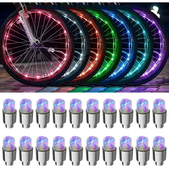 JUMRHFAN 20 Pcs LED Wheel Lights, Tire Tyre Wheel Valve Caps Lights, Multicolor Waterproof Tire Motion Neon Light Lamp for Car Bike Bicycle Motorcycle (5 Colors Light)