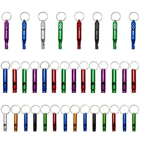 JUMRHFAN 36PCS Extra Loud Aluminum Whistle with Key Chain, 3 Sizes Emergency Situations Survival Whistle Key Ring for Sports Running Training Camping Hiking Outdoor