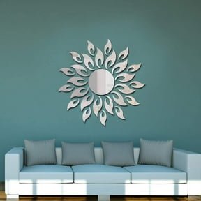 JUMRHFAN 3D Acrylic Mirror Wall Stickers, Sunflower Self-Adhesive Wall Decals, DIY Home Decorations for Living Room Bedroom Bathroom Farmhouse TV Background (Silver)
