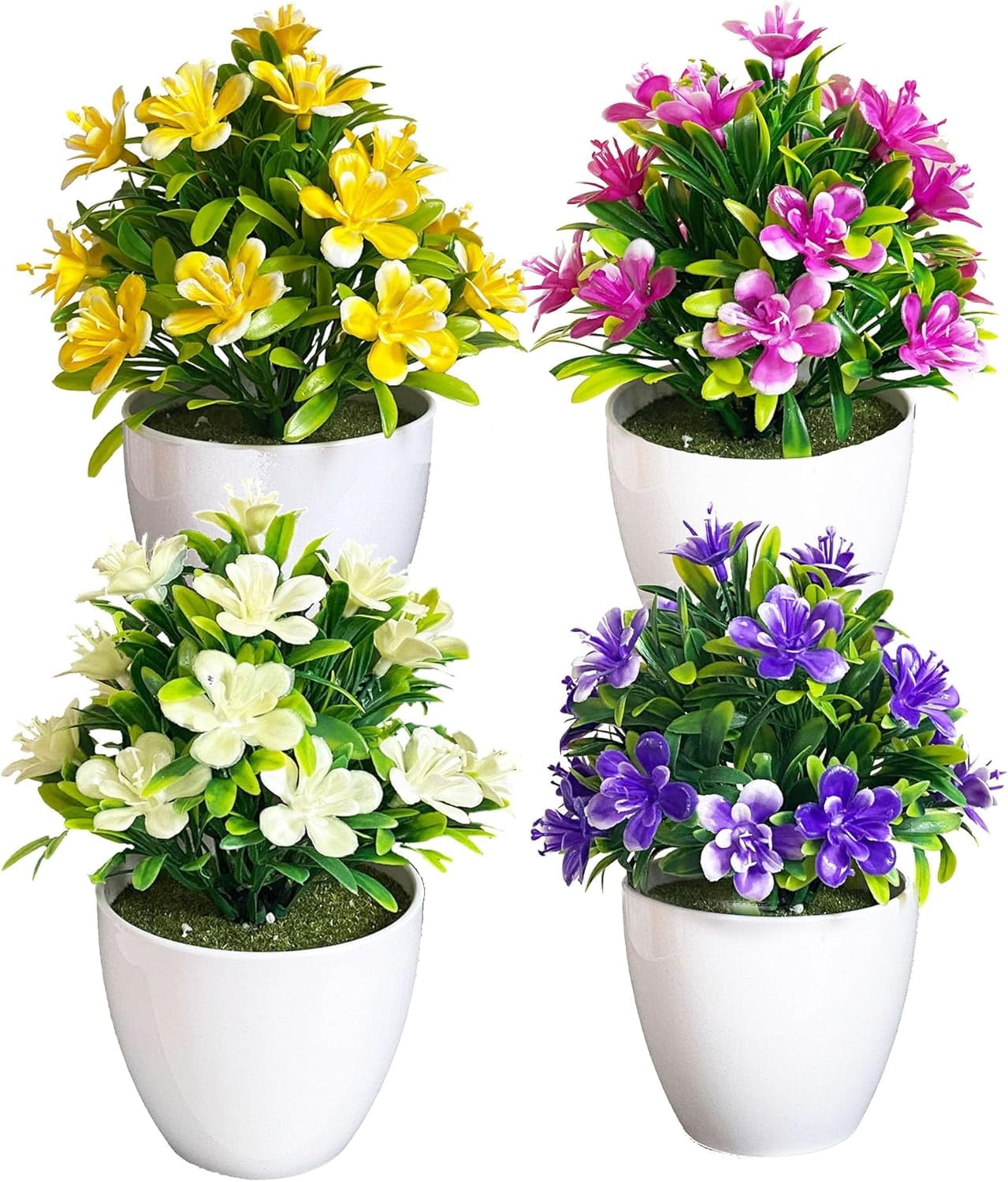 JUMRHFAN 4 Pcs Artificial Flowers Plants Potted Mini Fake Plants with ...