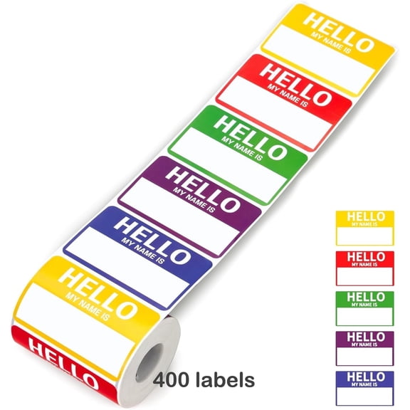 JUMRHFAN 400 Pcs Name Tag Labels Stickers "Hello My Name is" Colorful Name Badge for School, Office, Themed Party, Family, Competition (1.6 x 1 in)