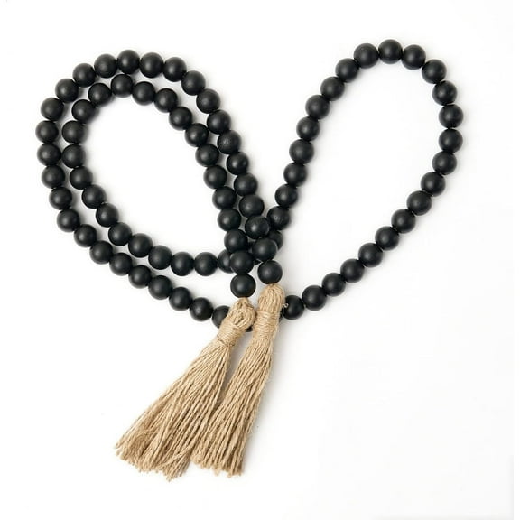 JUMRHFAN 59in Wooden Bead Decor with Tassels, Farmhouse Wall Hanging for Festivals, Black