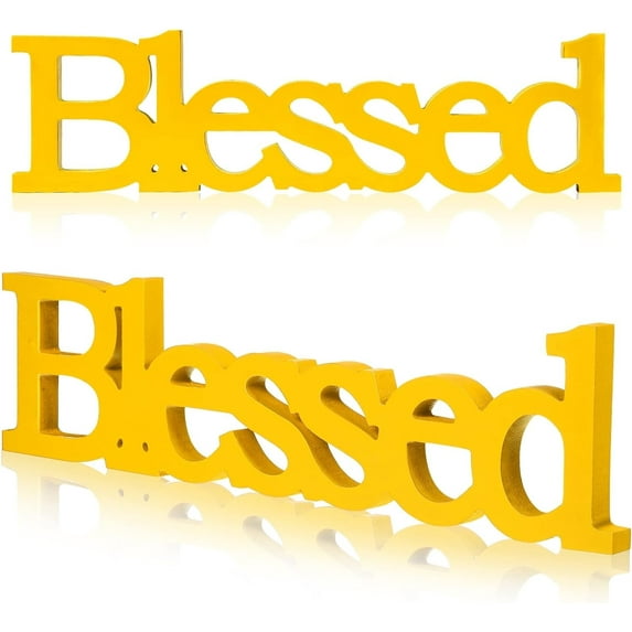 JUMRHFAN Blessed Letter Table Sign Blessed Standing Letter Table Sign Rustic Wooden Home Standing Decor for Wedding Graduation Party Baby Shower First Communion Christening Decorations(Yellow)