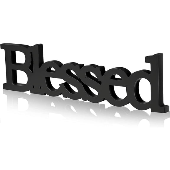 JUMRHFAN Blessed Letter Table Sign Blessed Standing Letter Table Sign Rustic Wooden Home Standing Decor for Wedding Graduation Party Baby Shower First Communion Christening Decorations(Black)