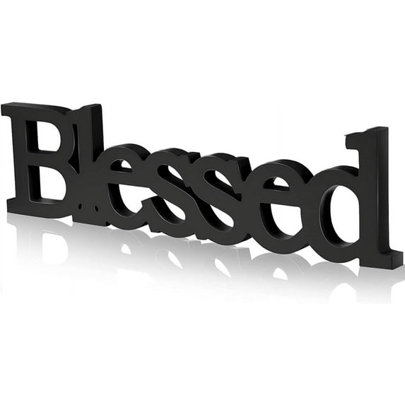 JUMRHFAN Blessed Letter Table Sign Blessed Standing Letter Table Sign Rustic Wooden Home Standing Decor for Wedding Graduation Party Baby Shower First Communion Christening Decorations(Black)