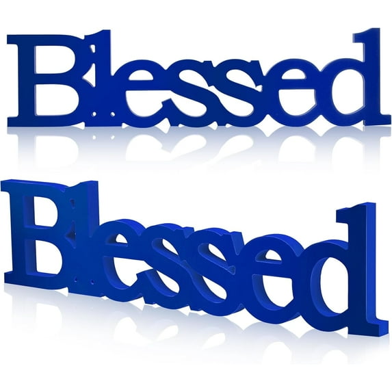JUMRHFAN Blessed Letter Table Sign Blessed Standing Letter Table Sign Rustic Wooden Home Standing Decor for Wedding Graduation Party Baby Shower First Communion Christening Decorations(Blue)