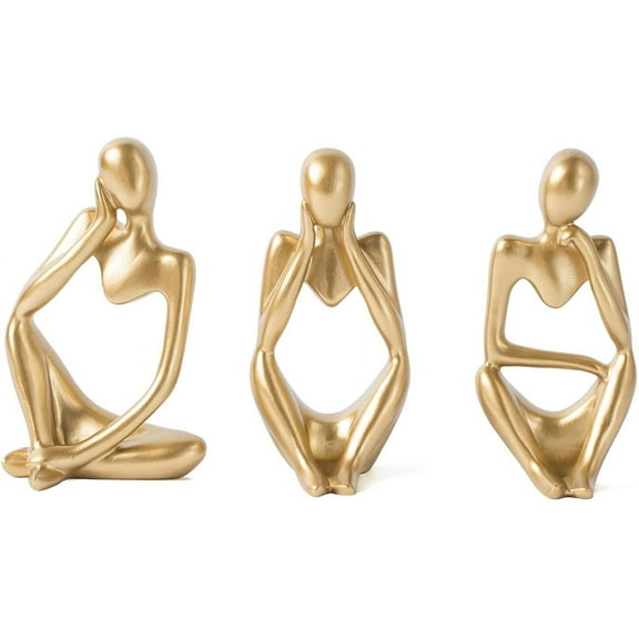 JUMRHFAN Set of 3 Gold Thinker Statues for Table Decor Abstract Art Sculpture Gold Figurines House Decorations for Home Living Room Office Shelf Bedroom