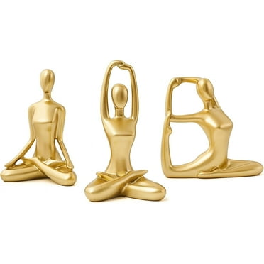 JUMRHFAN Set of 3 Gold Yoga Spiritual Decor, Yoga Statue for Living Room Shelf Decor Accents, Yoga Figurines Table Decorations for Zen Meditation Room