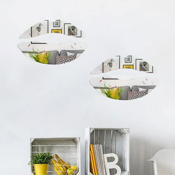 JUMRHFAN Lips Mirror Wall Stickers, 2 Set 3D Large Kiss Shape Decals, Acrylic DIY Art Self-Adhesive Murals for Bedroom, Living Room, Bathroom Home Decor (Silver)