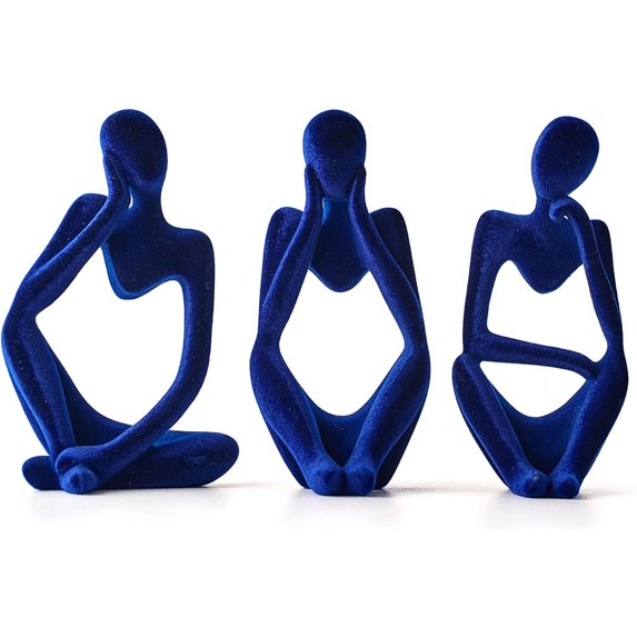 JUMRHFAN Living Room Decor, Flocked Decor Thinker Statue, Navy Blue Decor Statue Abstract Art Sculpture, Sculpture for Home Living Room Office Shelf Table Decoration, Set of 3