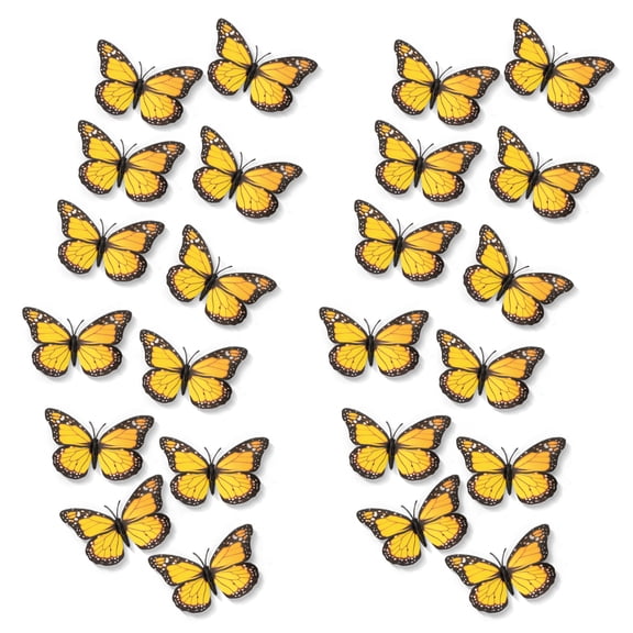 JUMRHFAN Monarch Butterfly Decorations Butterfly Wall Decor 4.7 Inch Artificial 3D Fake Butterflies Stickers for Crafts Halloween Floral Flower Arrangements Supplies(Yellow,24 Pieces)