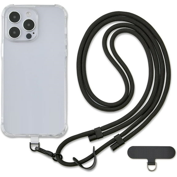 JUMRHFAN Universal Phone Lanyard, Anti-Theft Crossbody Strap for iPhone 16 Pro Max and Most Smartphones, Adjustable Cell Phone Neck Holder w/ 2 Non-Adhesive Tether Tabs for Men and Women, Black/Black