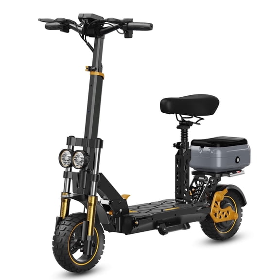JUN LING Electric Scooter-1600W Motor 11" Off Road Tubeless Tires, up to 34MPH and 50Miles, E Scooter for Adults with Seat and Storage Box
