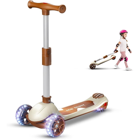 JUN LING Kick Scooter for Kids, Toddler Scooter with 3 Light Up Wheels and Adjustable Height for Children 3-14 Years Old Girls and Boys