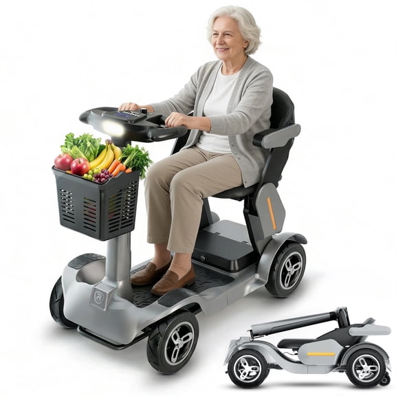 Lightweight Electric Mobility Scooter for Seniors & Adults - 500W Motor, 35 Miles Range, 4-Wheel Design, Foldable (Grey)