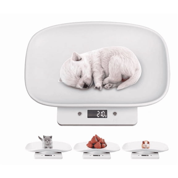 JUNBE Multifunction Digital Display Plastic Digital Baby Scale for Small Animals with Tape Measure, 33 lb Capacity, White