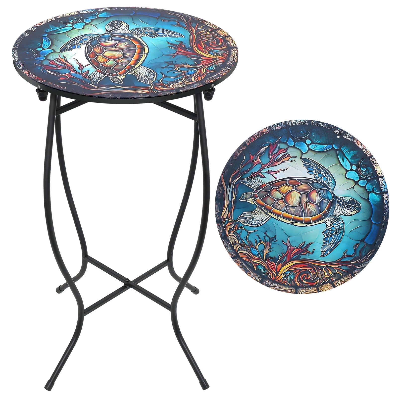 Rust Turtle Set JUNBEI Outdoor Turtle Themed Rust Resistant Metal Round End Table ...