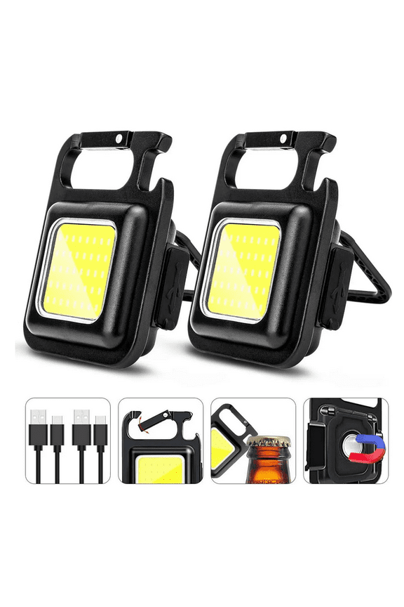 Rechargeable Keychain Flashlight 2Pack, High Lumen Super Bright LED Work Light with Magnet,Clip,Bottle Opener for Dog Walking,Car Repair, Emergency,Camping,EDC