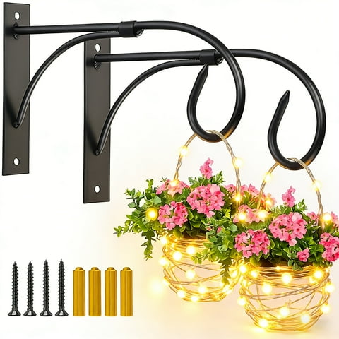 JUNBEI Wall Mount Hanging Plant Bracket, 2 Pack 11 Inches Plant Hook, Heavy Duty Rustic Decorative Metal Plant Hanger for Hanging Plant Flower Lantern Bird Feeder Wind Chimes