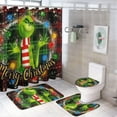 JUNBYONE 4 Piece Grinch Shower Curtain Sets, Merry Christmas Happy