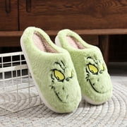 JUNBYONE Grinch Christmas Women Grinch Slippers Clearance丨Christmas Grinch Casual Slippers丨Cute Christmas Dwarf Slippers for Women and Men Fun Santa Grinch Soft Plush Warm Couple Slippers Green - 36