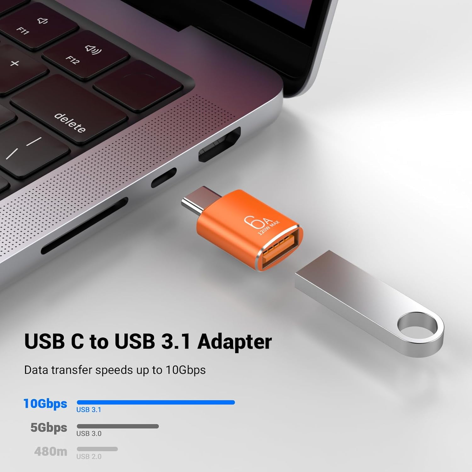 JUNCHI-10 Pack 10Gbps/120W USB C to USB3.1 Adapter, Orange Type C Male ...