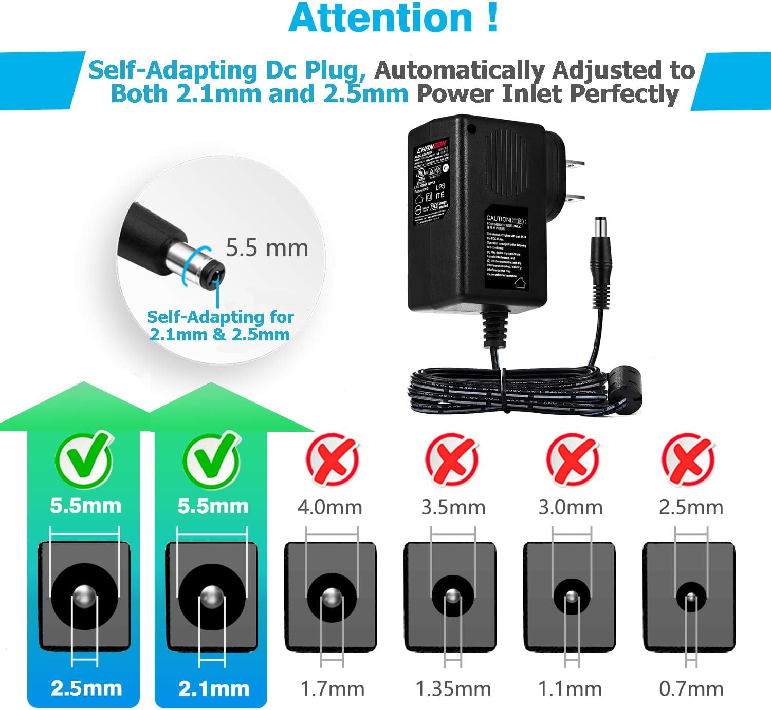 JUNCHI-12V 1A 12W Power Supply AC DC Switching Adapter, 12 Volt 1 Amp ...