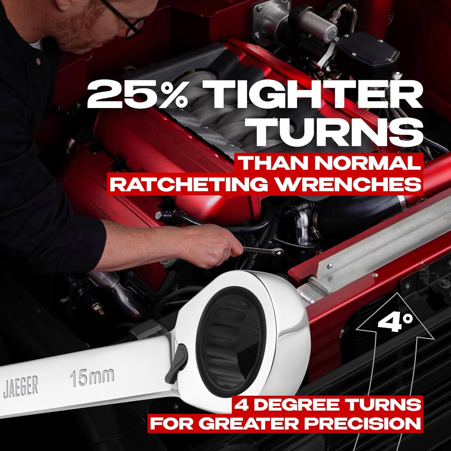 JUNCHI-15 mm Reversible TIGHTSPOT 12-Point Ratcheting Combination ...