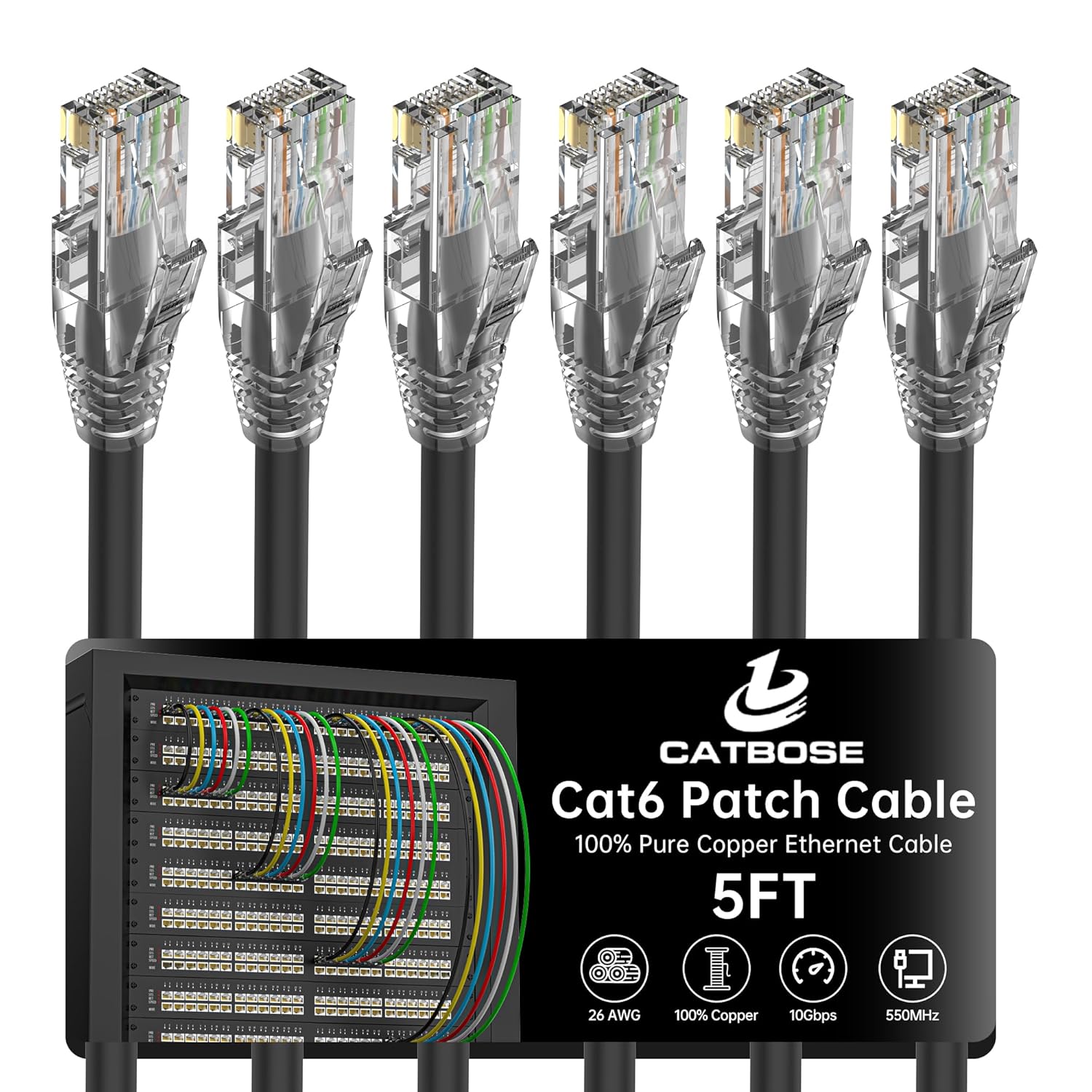 Copper Cable To Router JUNCHI-5 Feet Cat6 Patch Cable(6 Pack), Solid Pure Copper Patch Cord ...