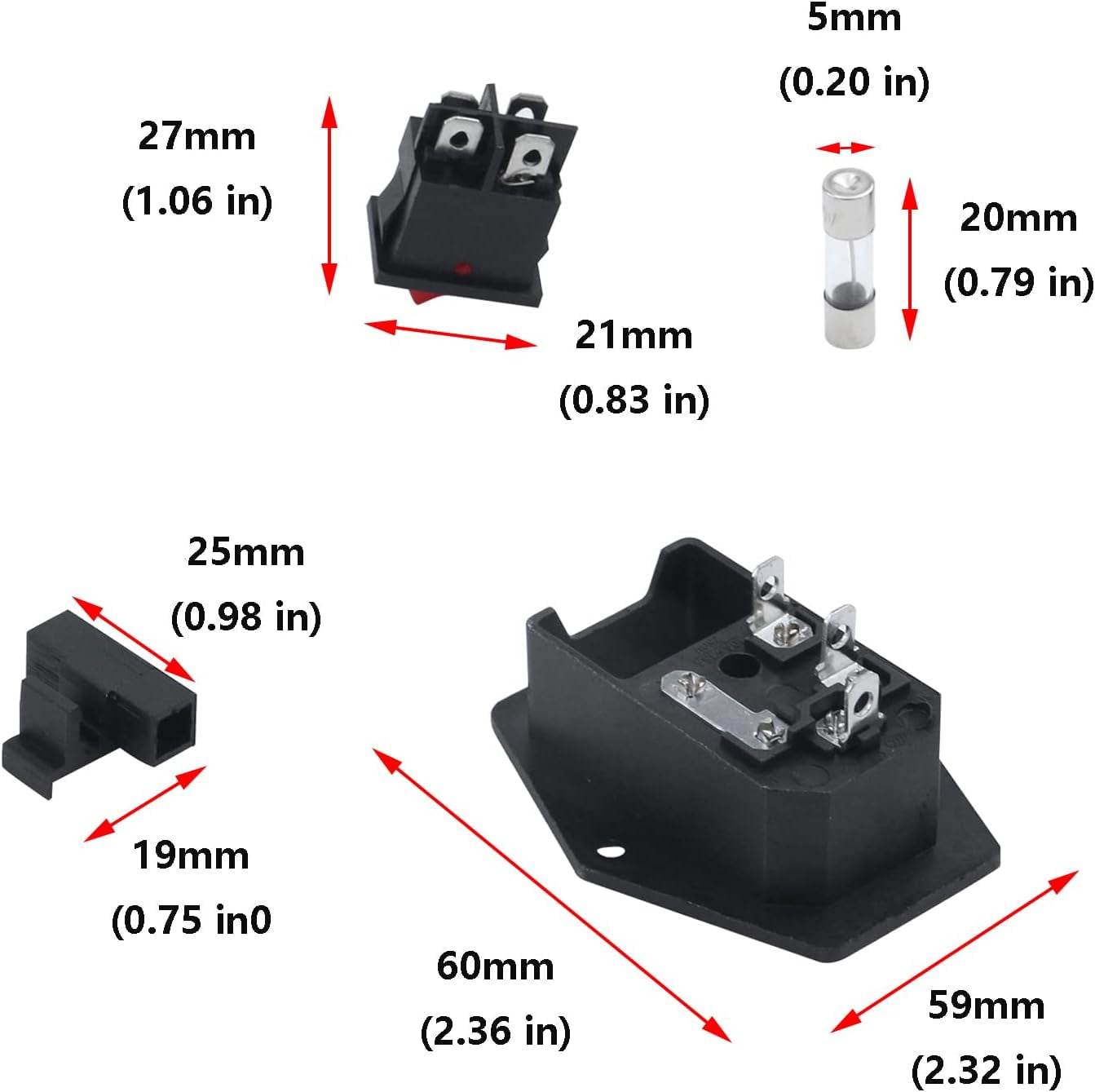 JUNCHI-6pcs Inlet Module Plug Male Power Socket with 5A Fuse Switch 10A ...