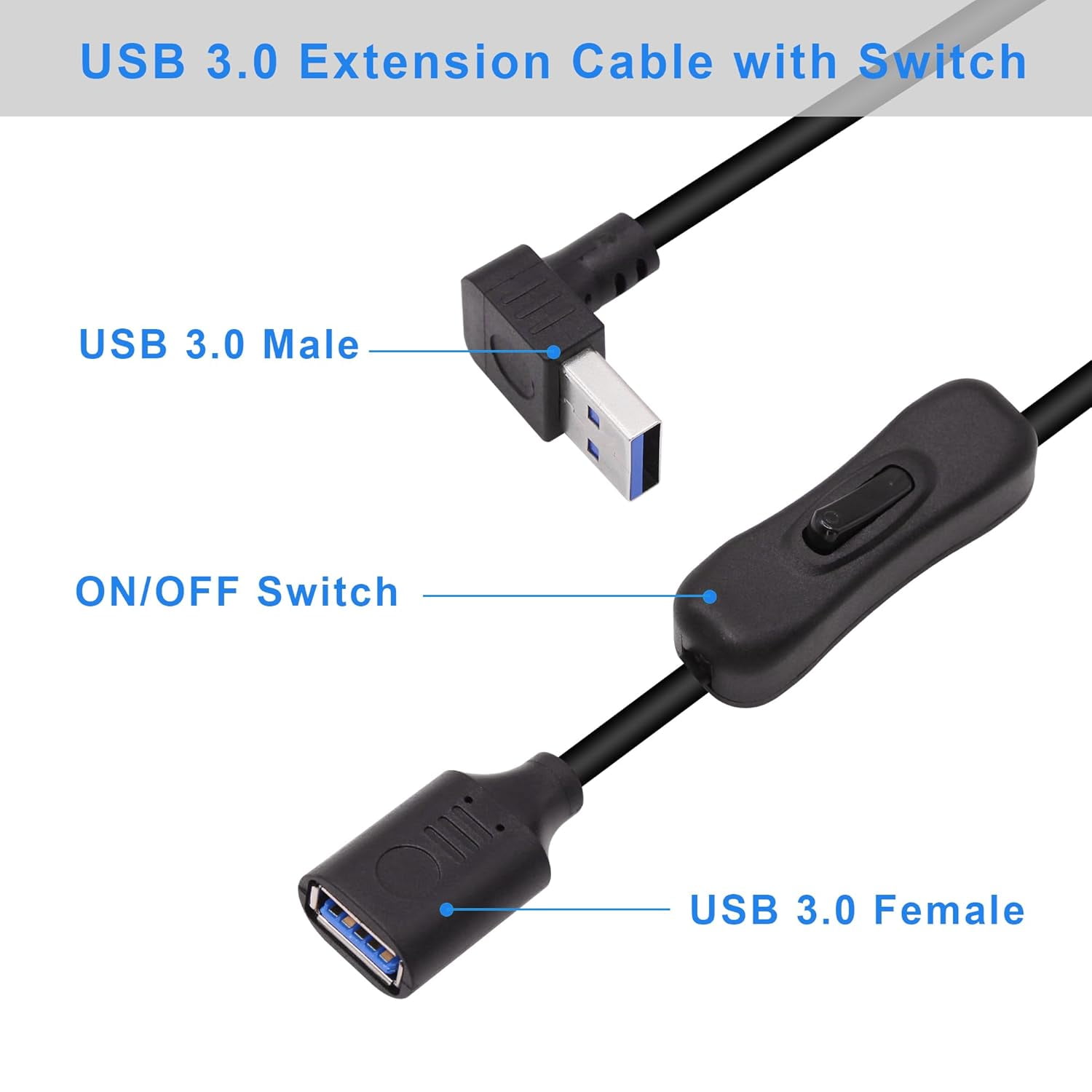 JUNCHI-90 Degree USB 3.0 Switch Extension Cable,Up Angle USB Type A ...