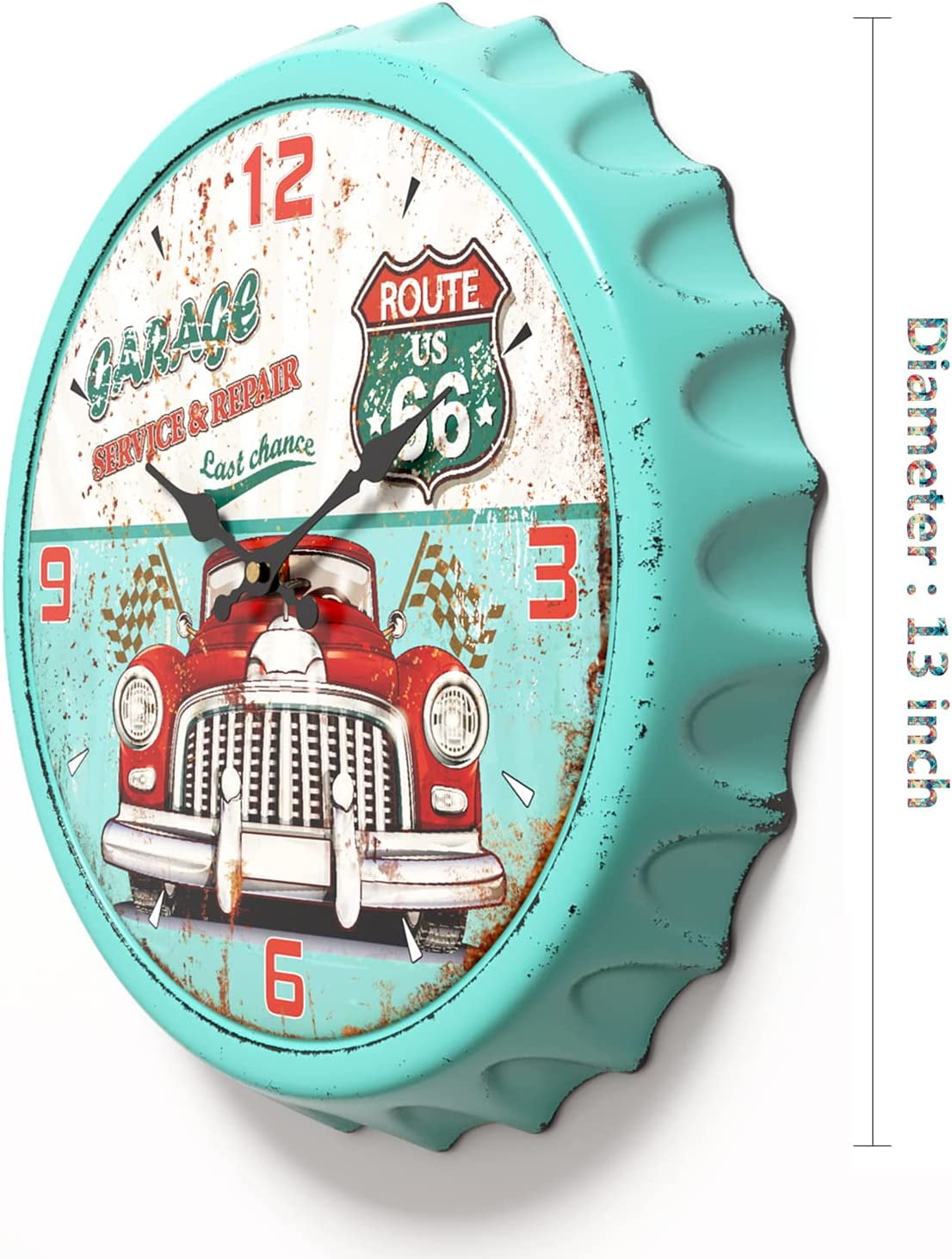 JUNCHI-Bottle Cap Design Iron Retro Wall Clock, 13 inch Vintage Antique ...