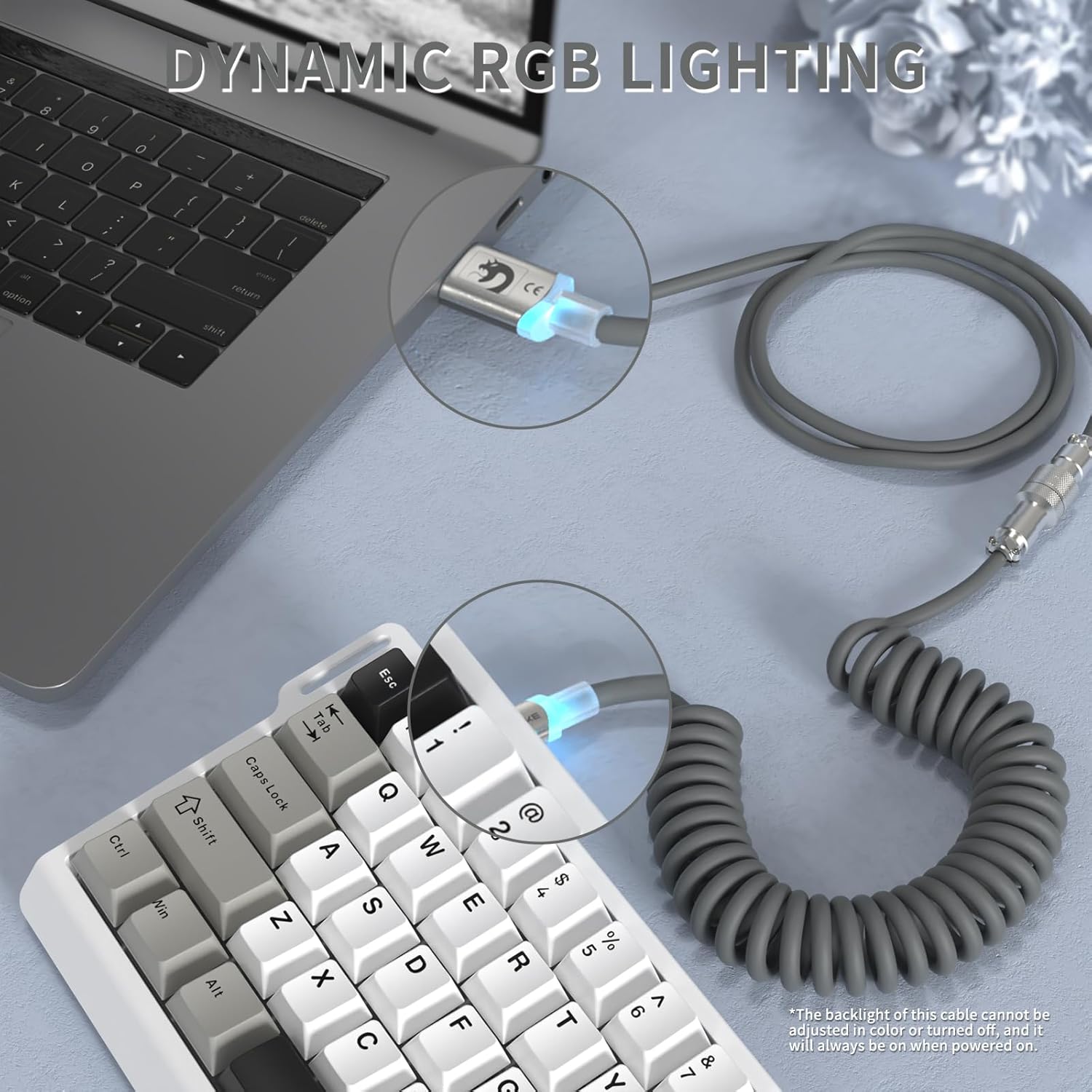 JUNCHI-C01 Ultra RGB Coiled Keyboard Cable,Pro Custom USB-C Aviator ...