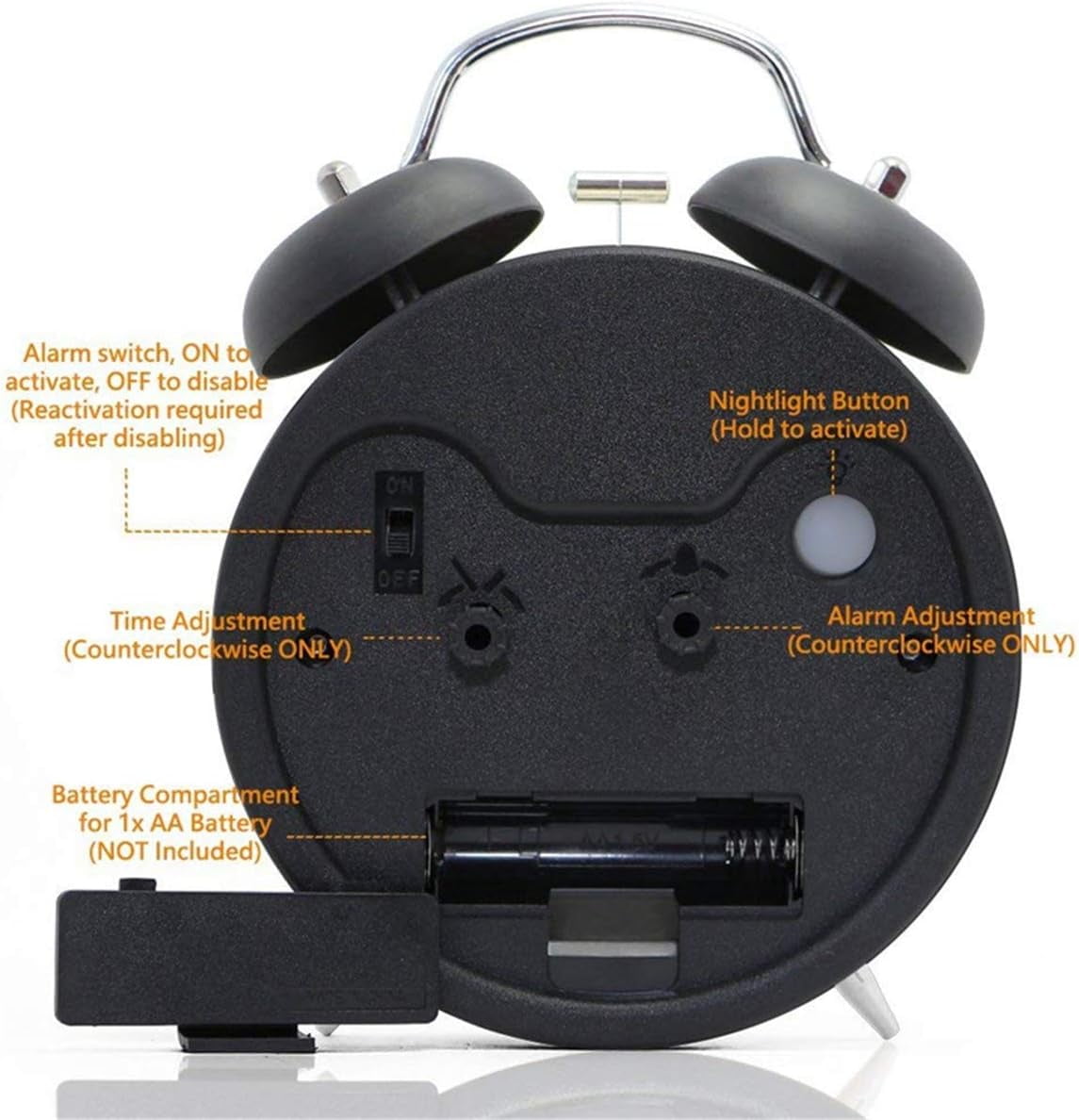 JUNCHI-Classical Twin Bell Alarm Clock for Bedroom with Stereoscopic ...