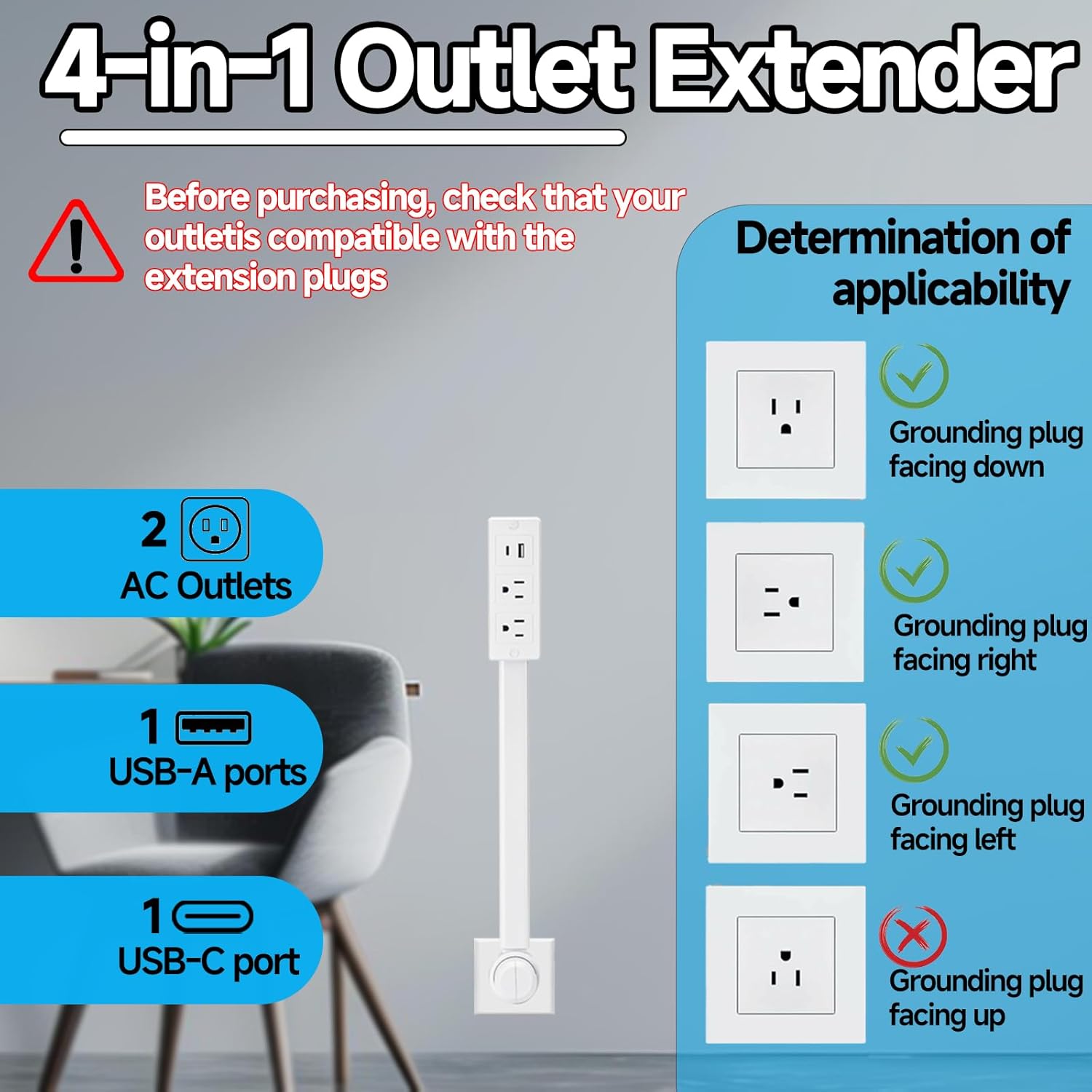 JUNCHI-Extendable Rotating Outlet,Expandable 18-27.5 Inches, with A 180 ...
