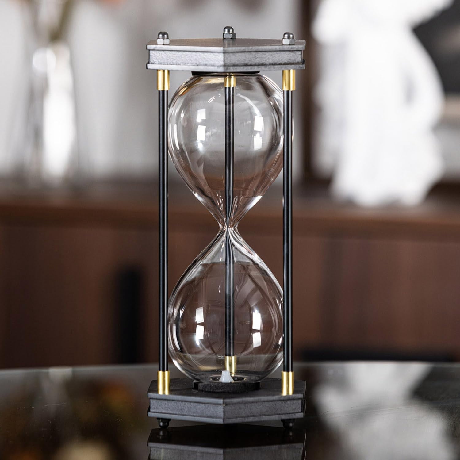 Empty Timer JUNCHI-Fillable Hourglass Timer, Hexagon Wooden Frame Decorative Sand ...