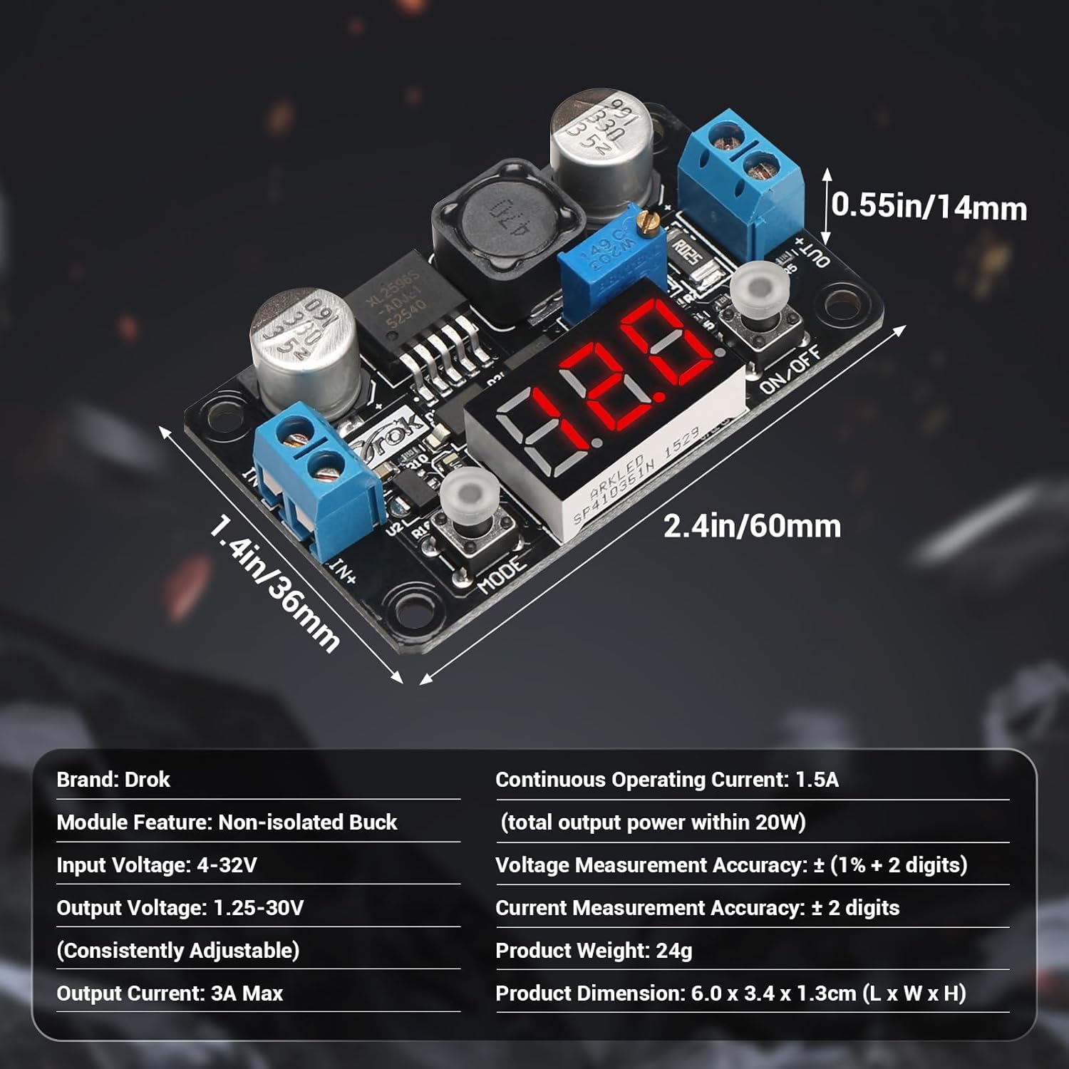 Led Buck Module JUNCHI-LED Display LM2596 Buck Converter - DC 4-32V to 1.25-30V 3A Step ...