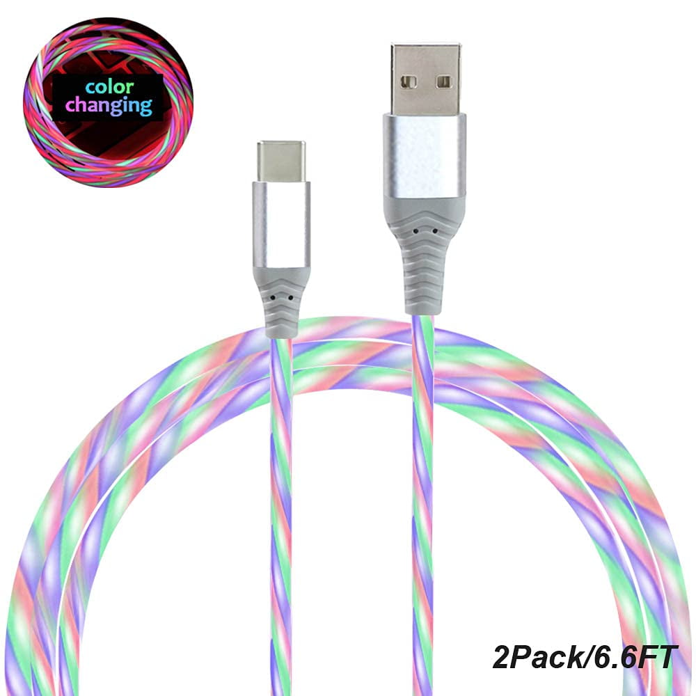 JUNCHI-LED USB C Cable [2-Pack, 6FT], Color Change Visible Flowing LED ...