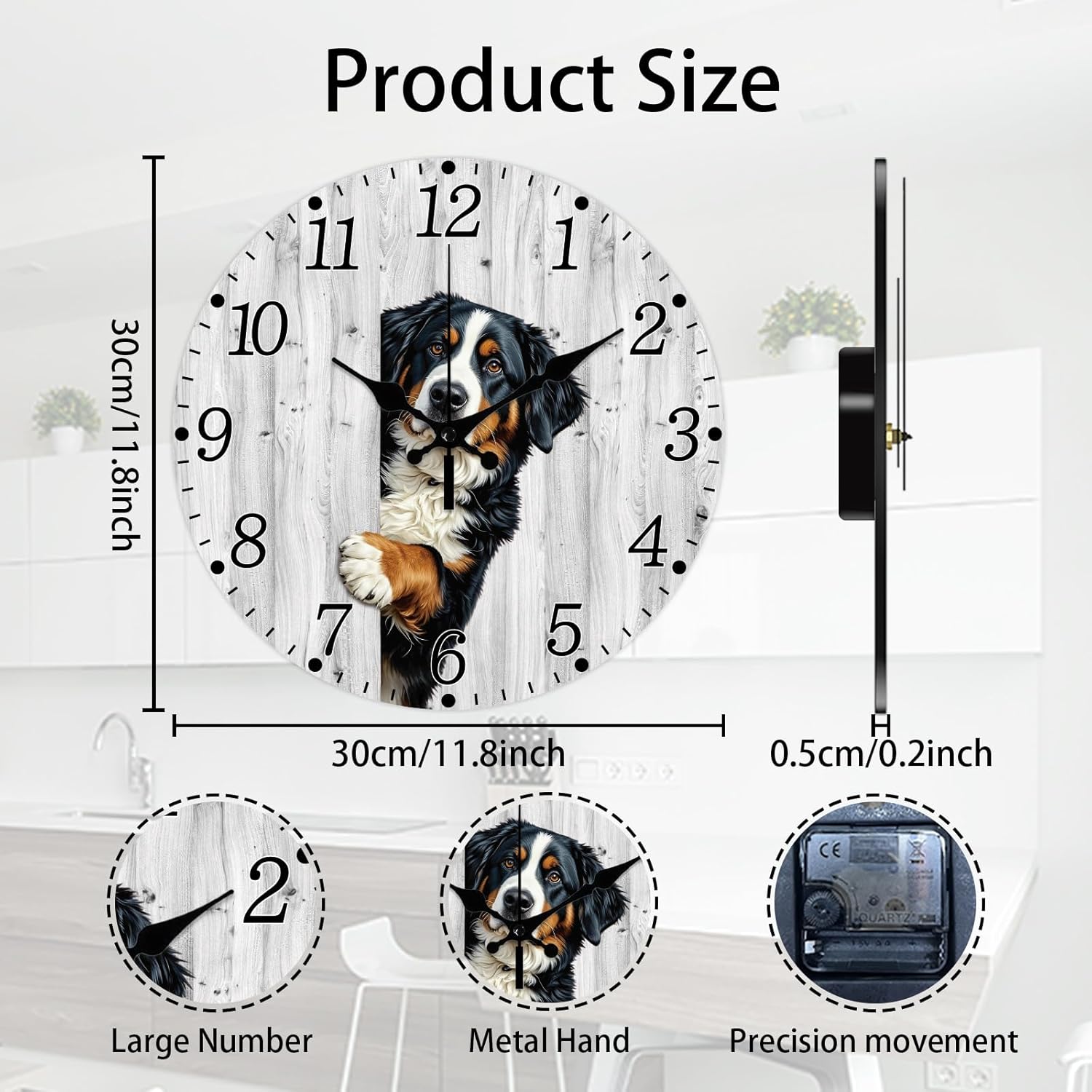 JUNCHI-Peek-a-Boo Dog Wall Clock 12 Inch Dog Clock Light-Colored Wood ...
