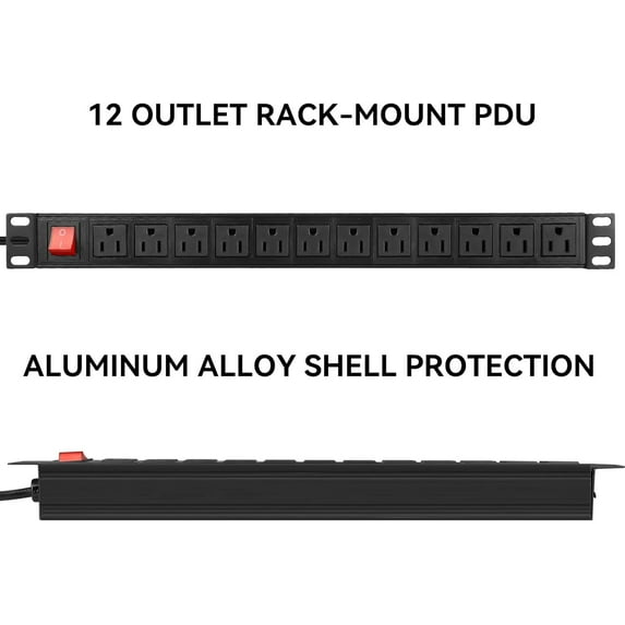 JUNCHI-Power Strip Surge Protector Rack-Mount PDU, 12-Outlet Power ...