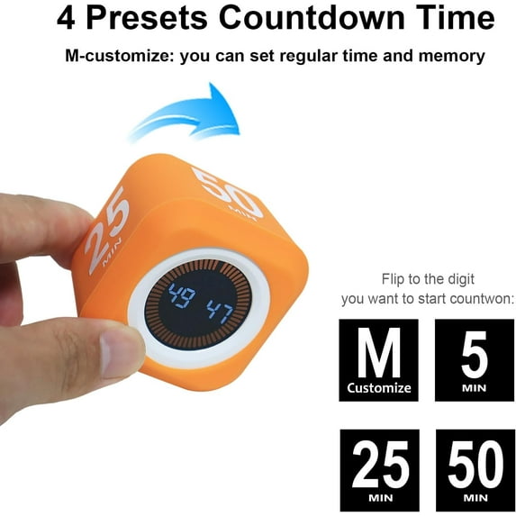 JUNCHI-Rotating Cube Visual Timer 5, 25, 10 50 Minutes Preset + Custom ...