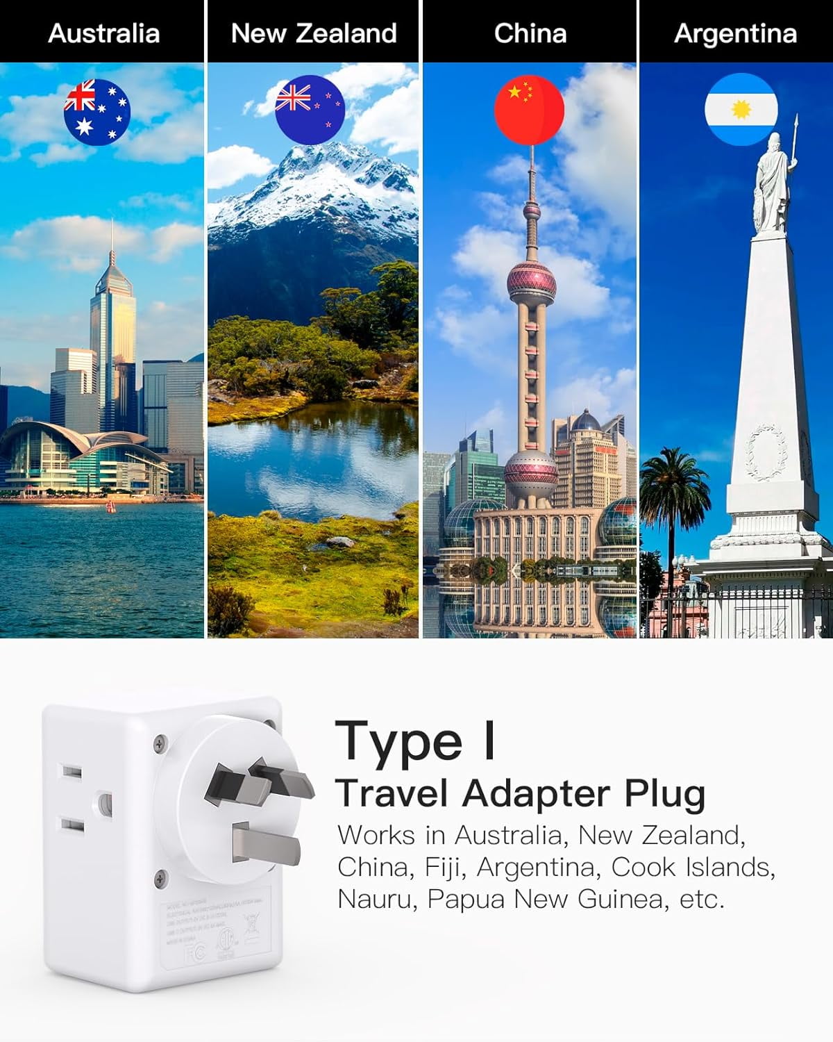 JUNCHI-US to Australia New Zealand Plug Adapter, Type I Power Plug ...